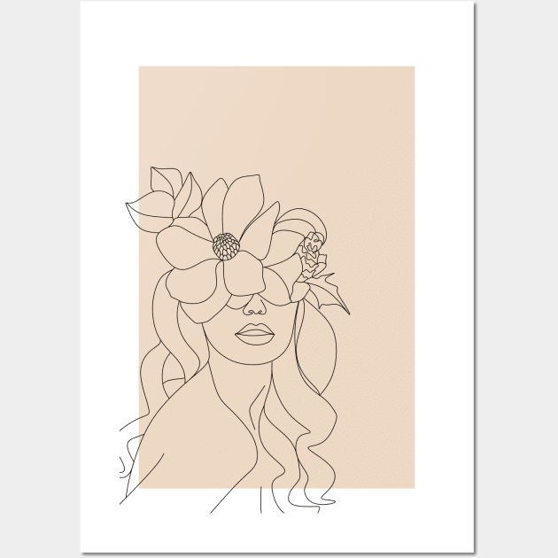 Minimalist Female Line Drawing Flower head Woman Wall Art by From Mars